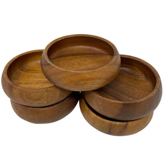 Wood Salad Bowl Set Circa 1960s Lot of 5 6 inch Mid Century Modern - Picture 1 of 9